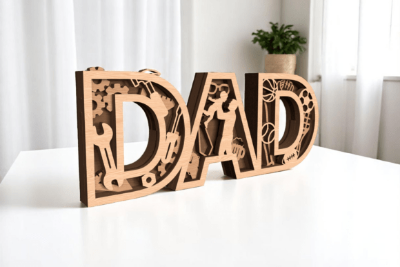 3D-Schriftzug „Dad“ mit Figuren & Schmetterlingen – Geschenk für Vater | liebevolle Dekoration